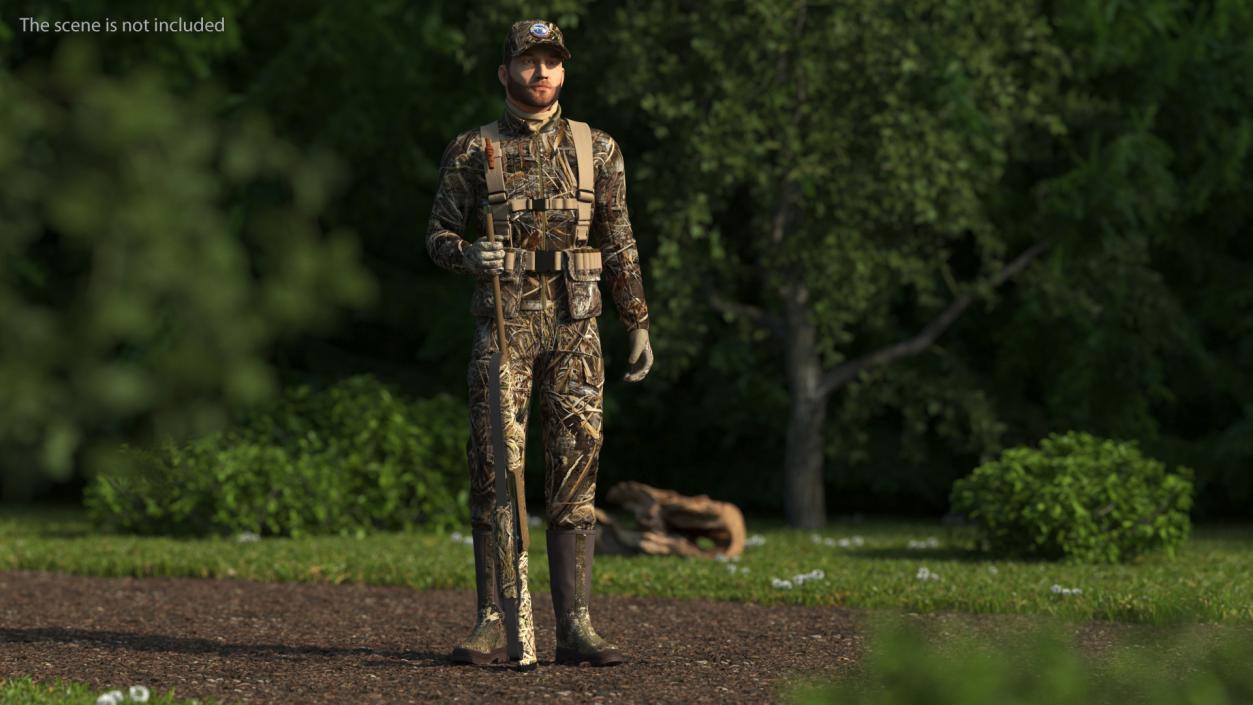 3D Man On Duck Hunt Standing in Grass Camo Fur model