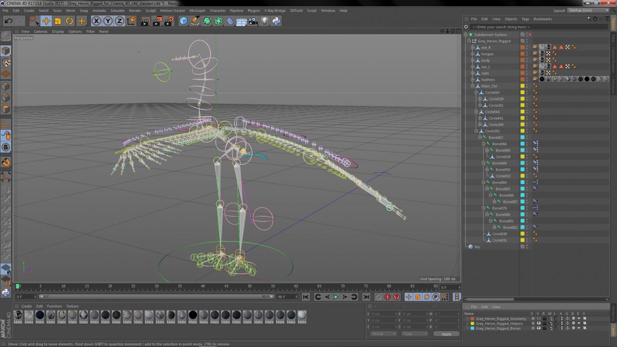 3D Grey Heron Rigged for Cinema 4D