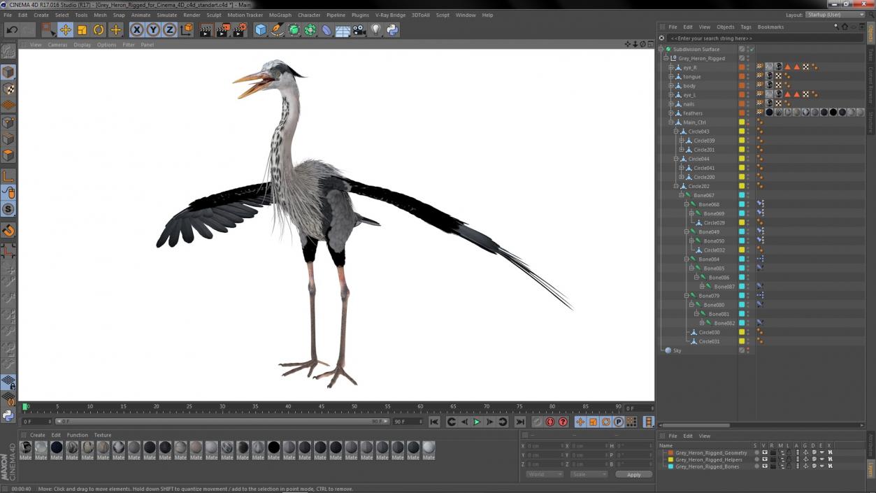 3D Grey Heron Rigged for Cinema 4D