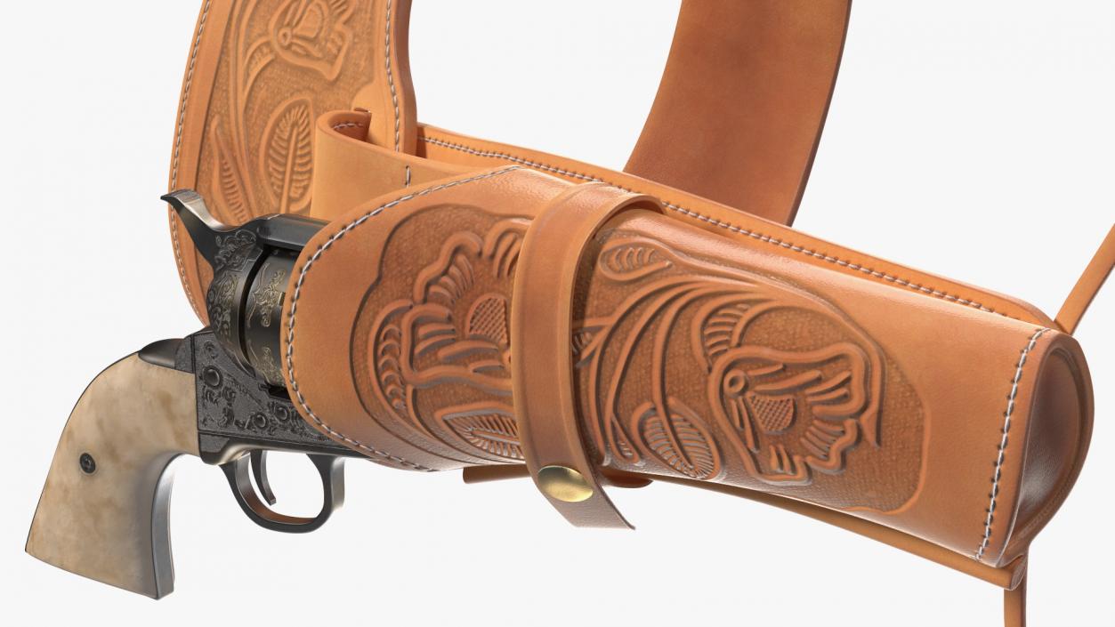 3D Western Gun Leather Belt with Revolver model