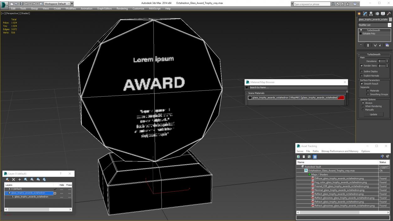 Octahedron Glass Award Trophy 3D model