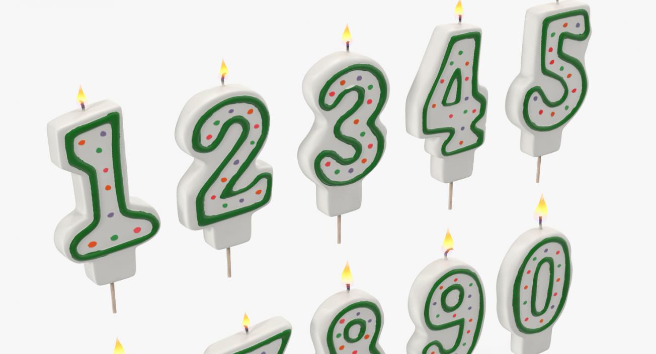 Number Birthday Candles with Flame 3D model