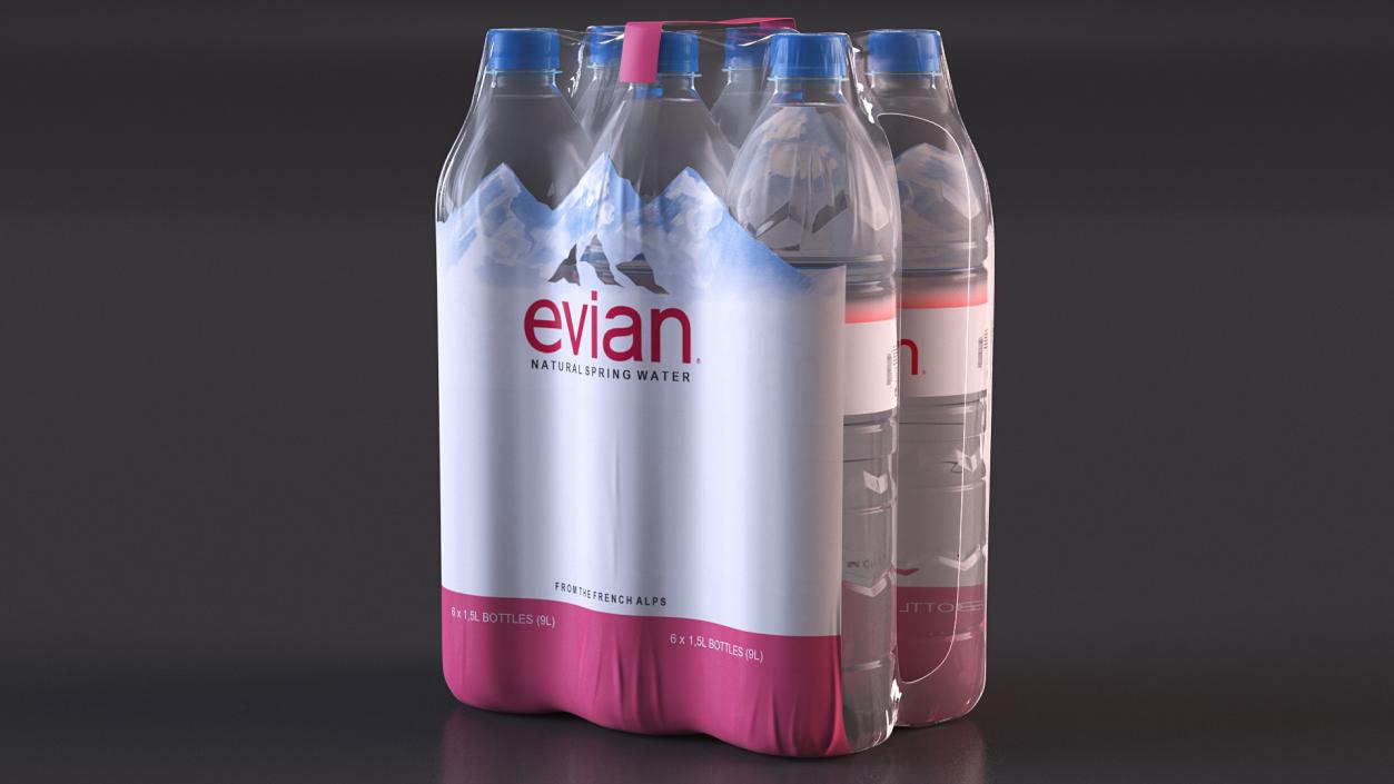 3D Evian Mineral Water 6 Bottle Pack model