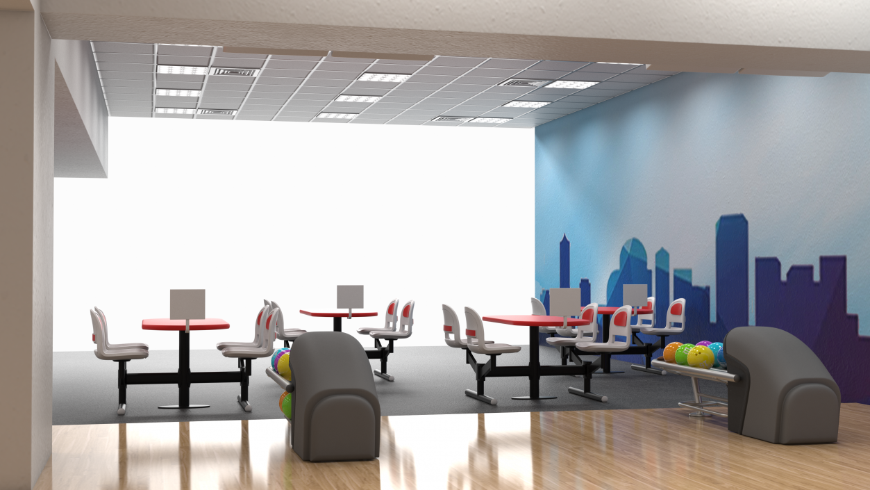 3D Interior of Bowling Center with Furniture