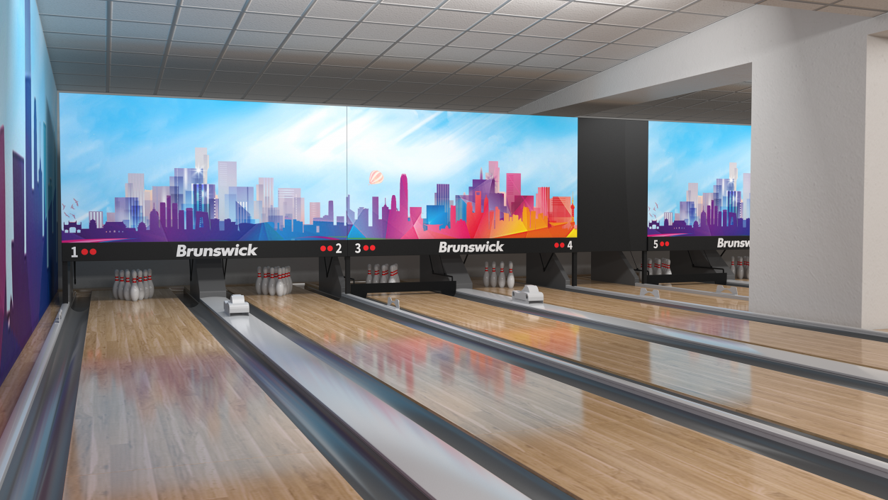 3D Interior of Bowling Center with Furniture