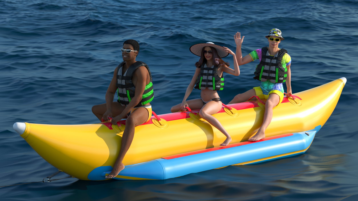 Boat Towed Banana Boat With People 3D model