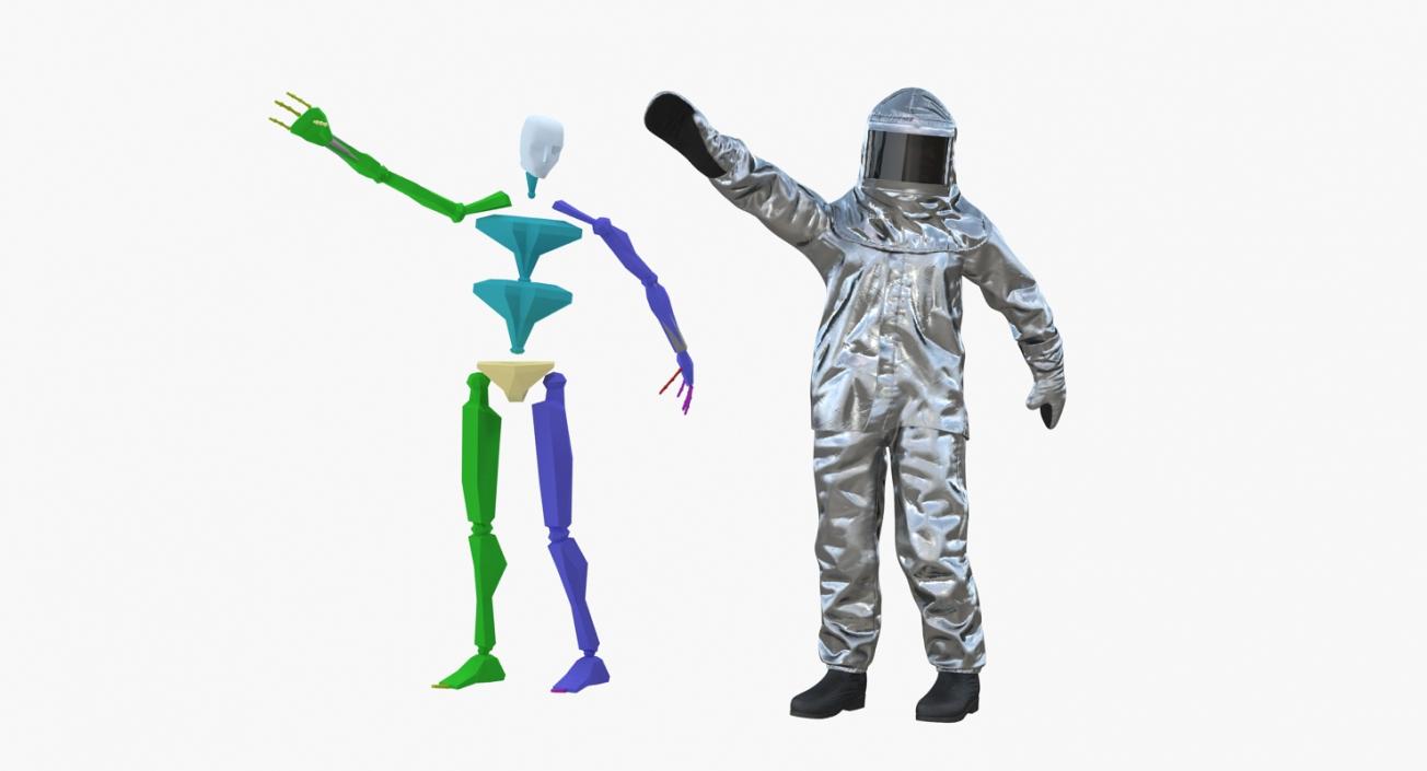 Firefighter Wearing Aluminized Chemical Protective Suit Rigged 3D