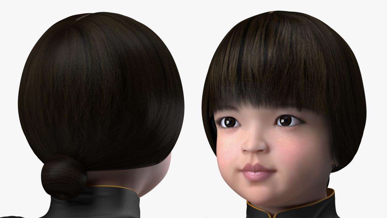 Asian Baby Girl in Kimono Rigged 3D