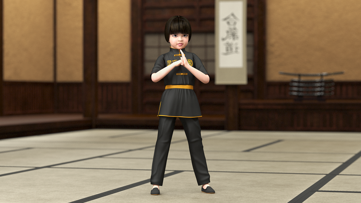 3D Asian Baby Girl in Kimono Rigged for Maya