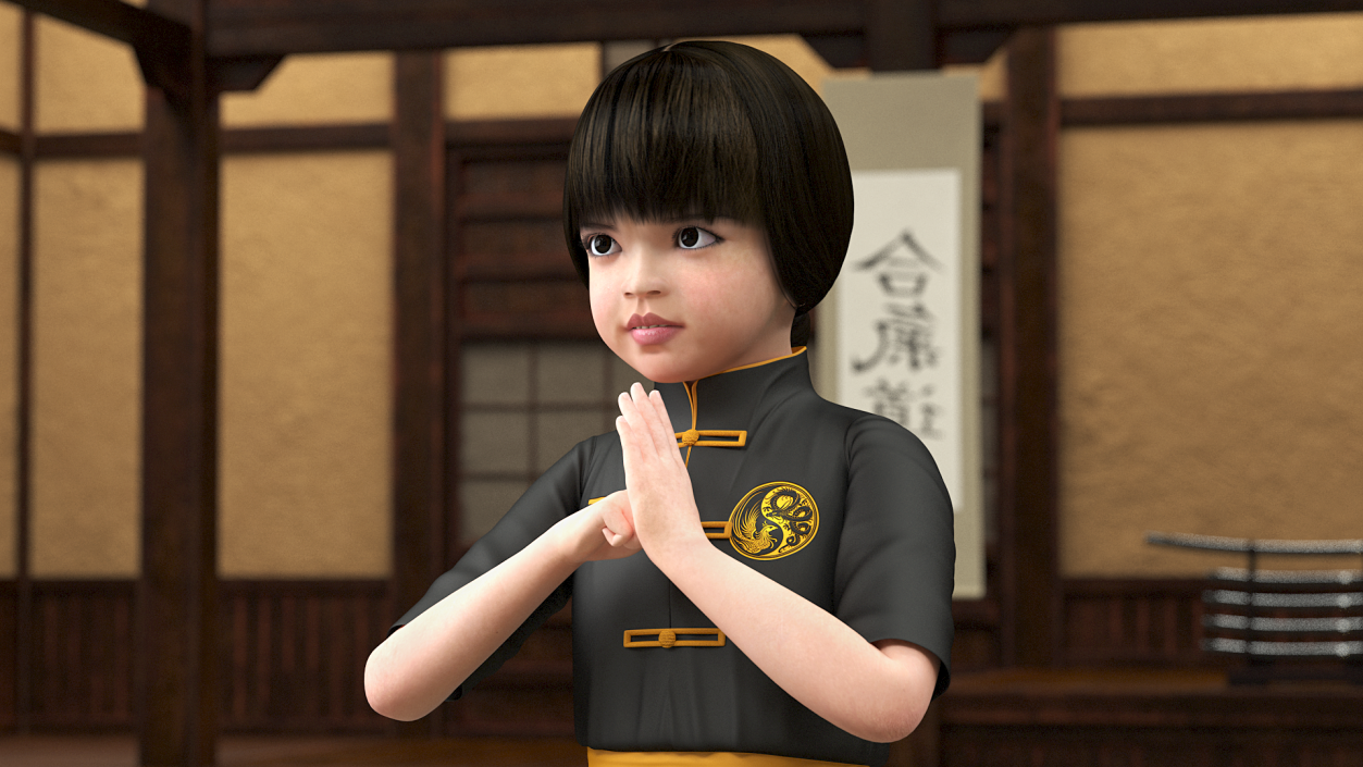 3D Asian Baby Girl in Kimono Rigged for Cinema 4D