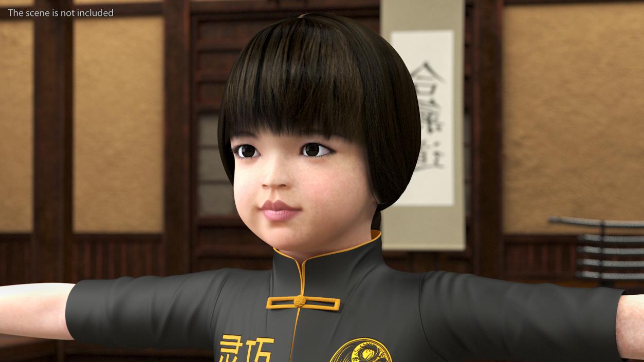 Asian Baby Girl in Kimono Rigged 3D