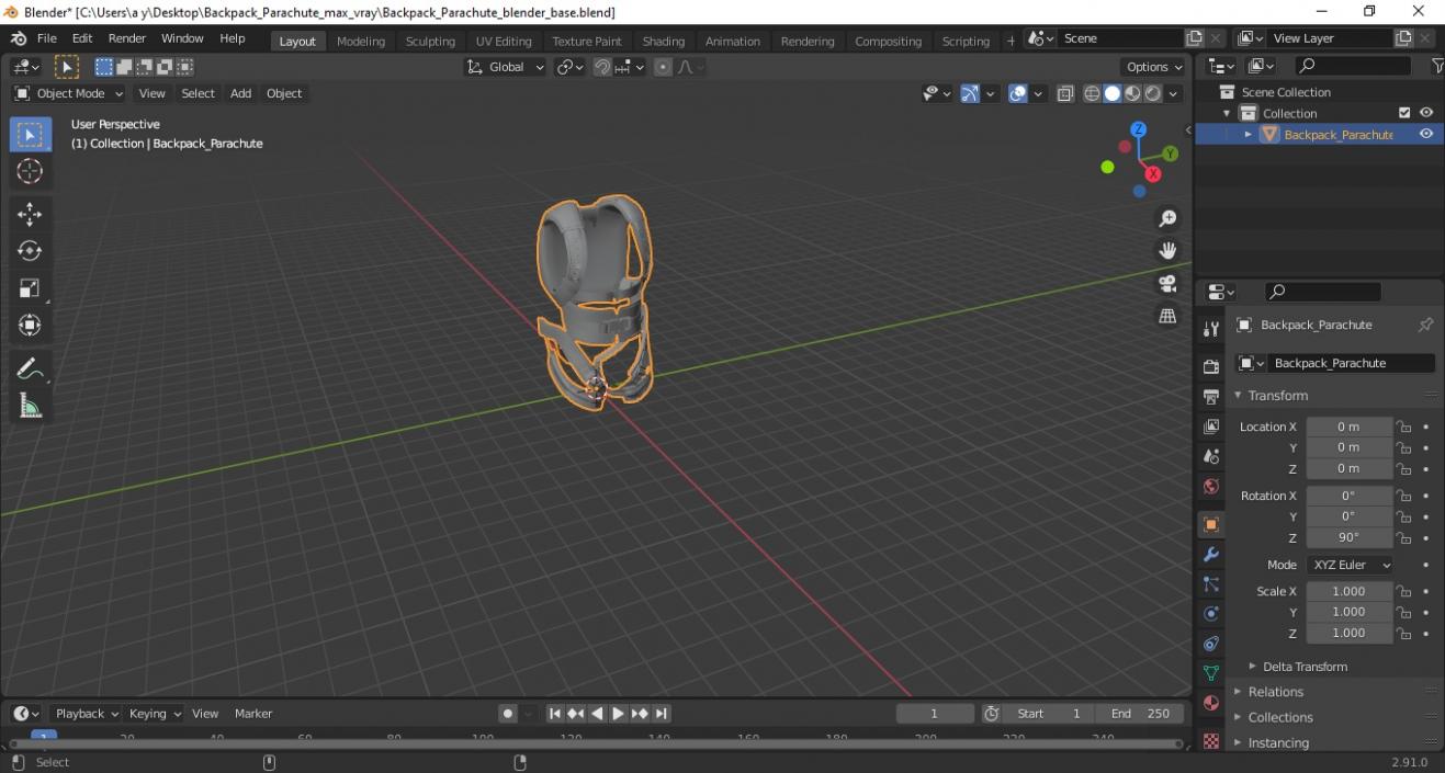 3D Backpack Parachute model