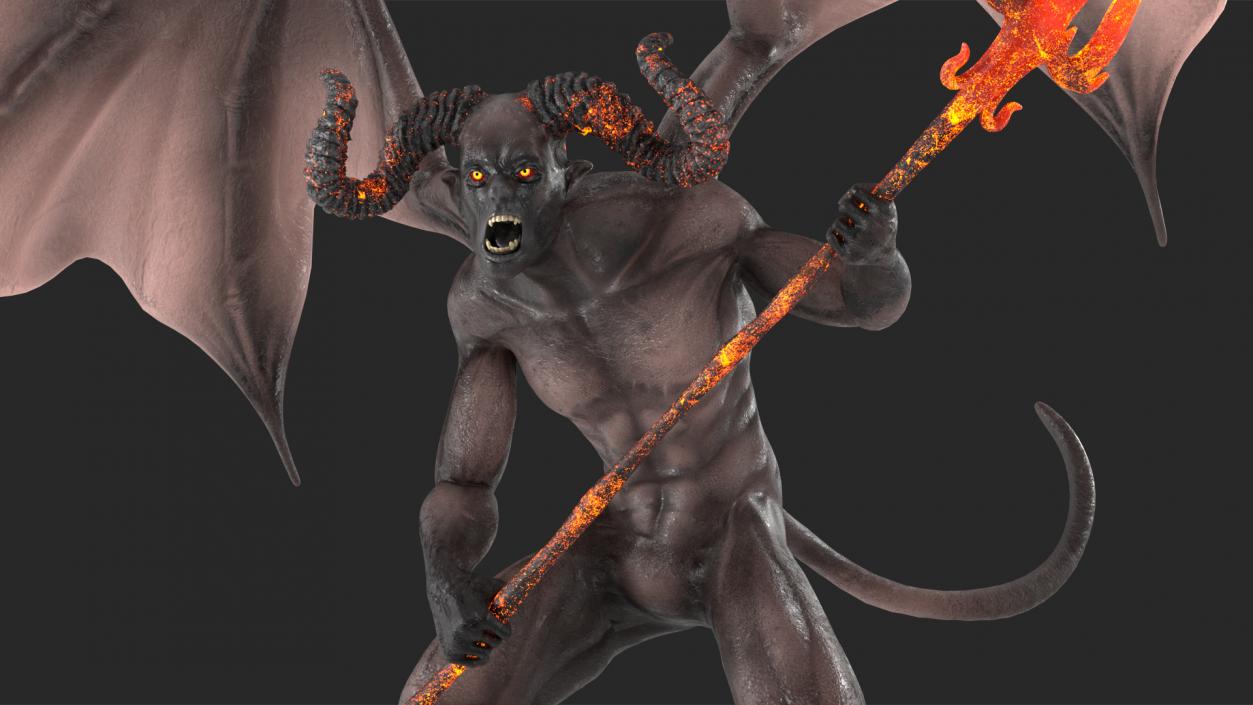 Devil Character with Trident Angry Pose 3D model