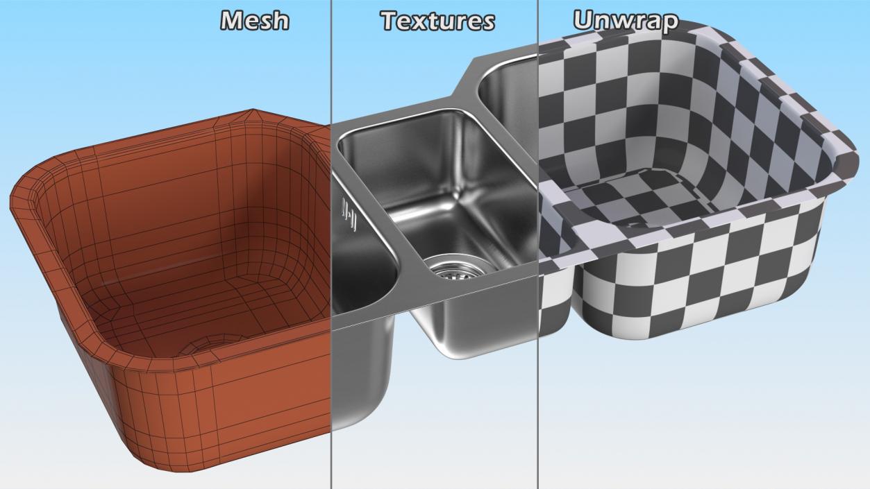 3D model Undermount Triple Bowl Kitchen Sink