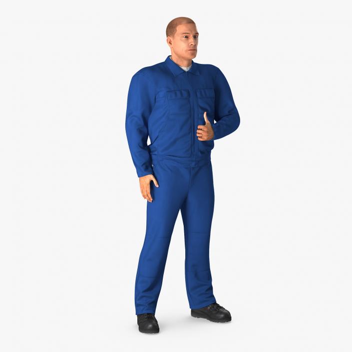 Mechanic Worker Wearing Blue Overalls Rigged 3D model