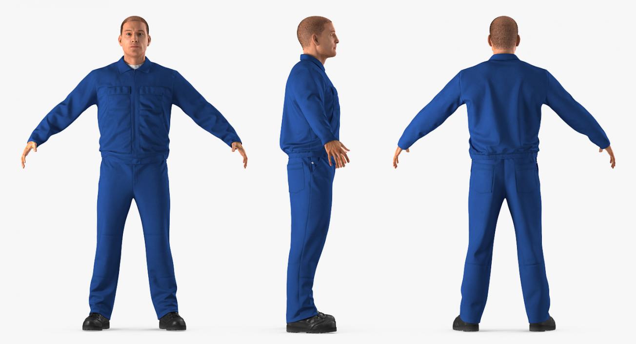 Mechanic Worker Wearing Blue Overalls Rigged 3D model