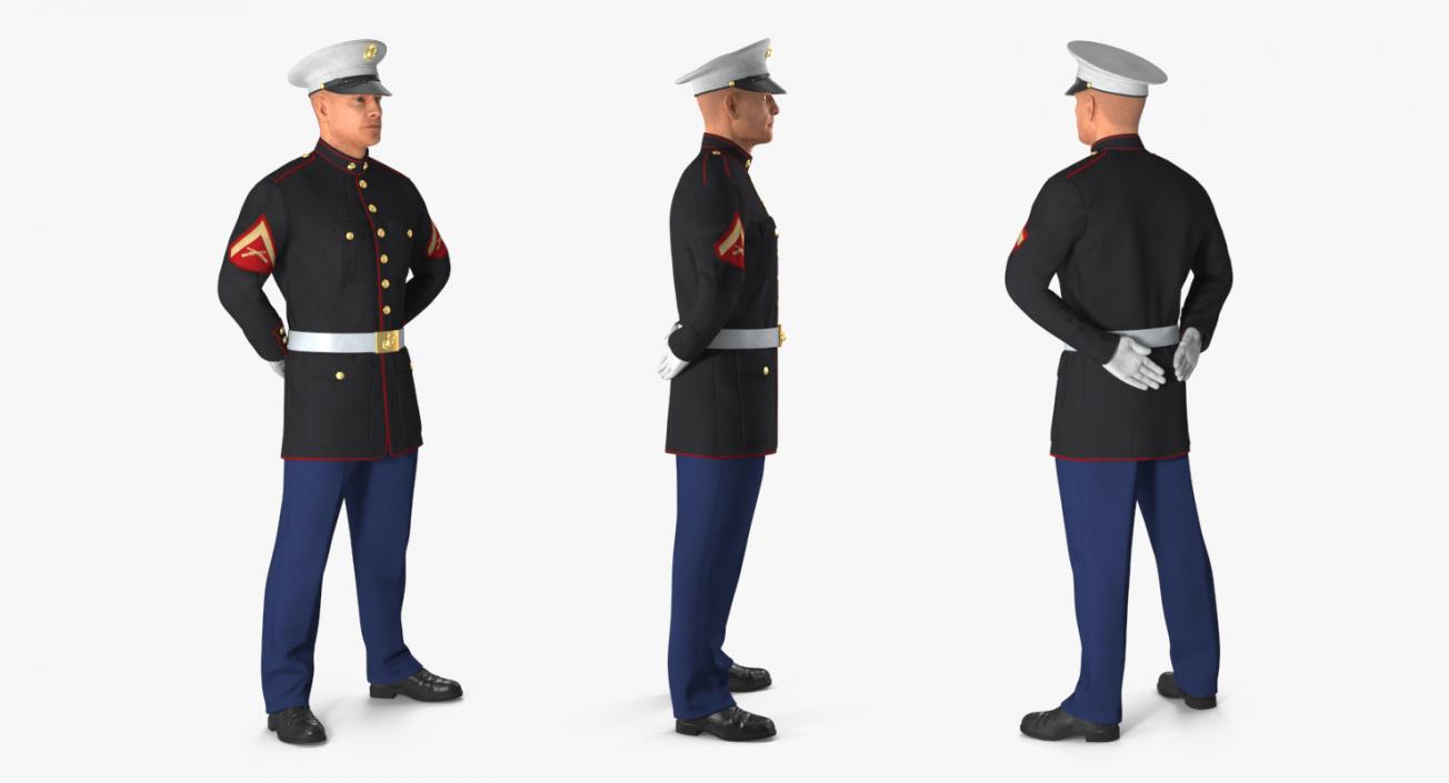 USMC US Marine Officer Wearing Parade Uniform Standing Pose 3D model