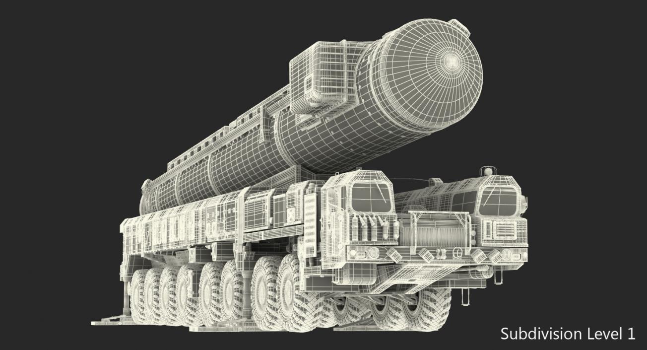 3D Transporter Erector Launcher with RT-2PM Topol-M Ballistic Missile Rigged model