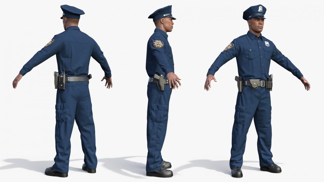 African American NYPD Police Officer T-Pose Fur 3D