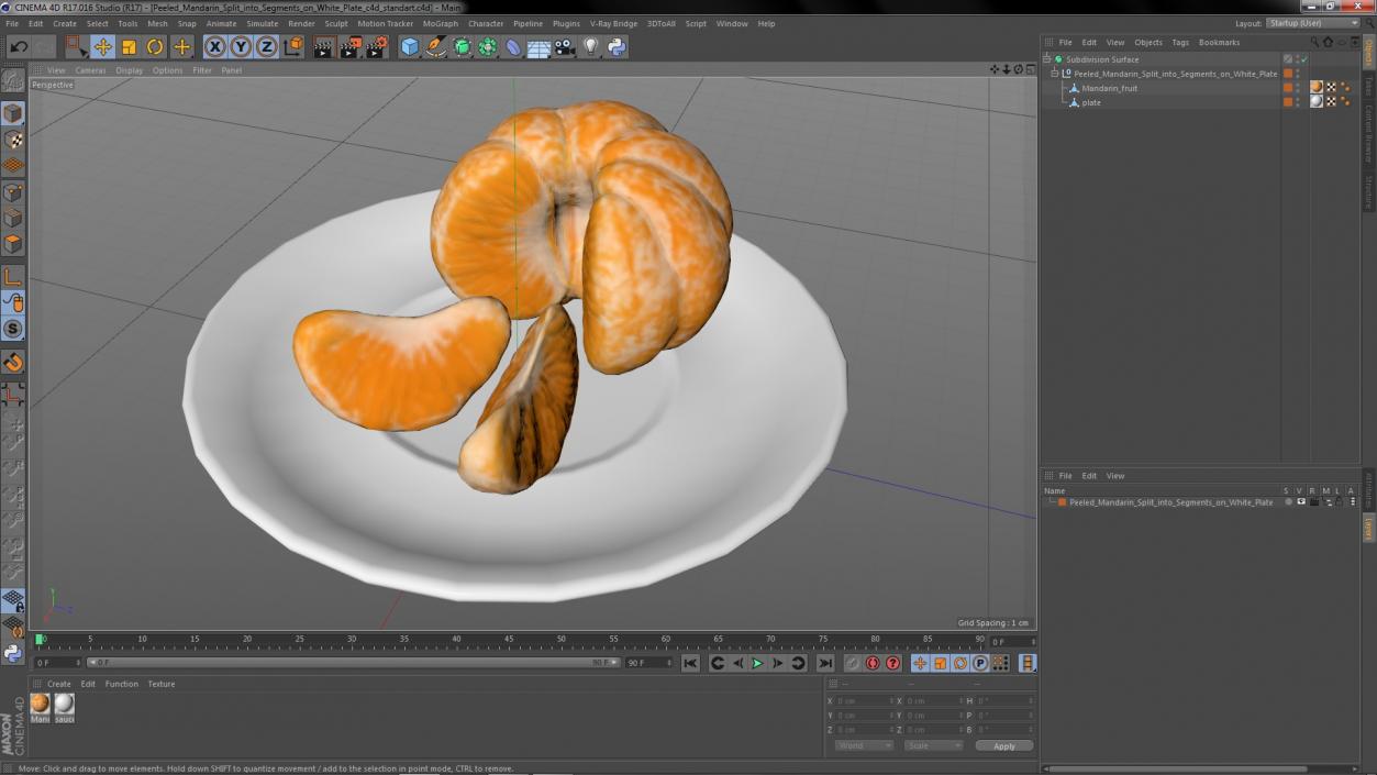 3D model Peeled Mandarin Split into Segments on White Plate