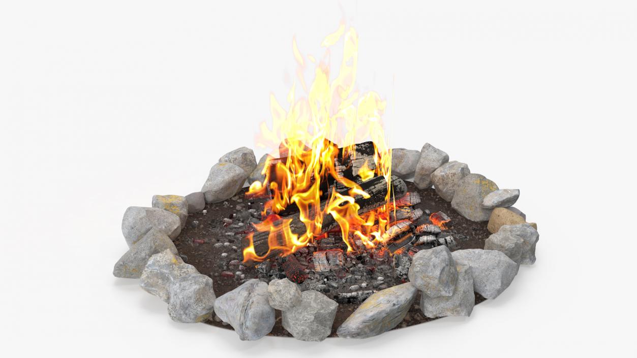 3D Campfire Pit with Bonfire Burning model