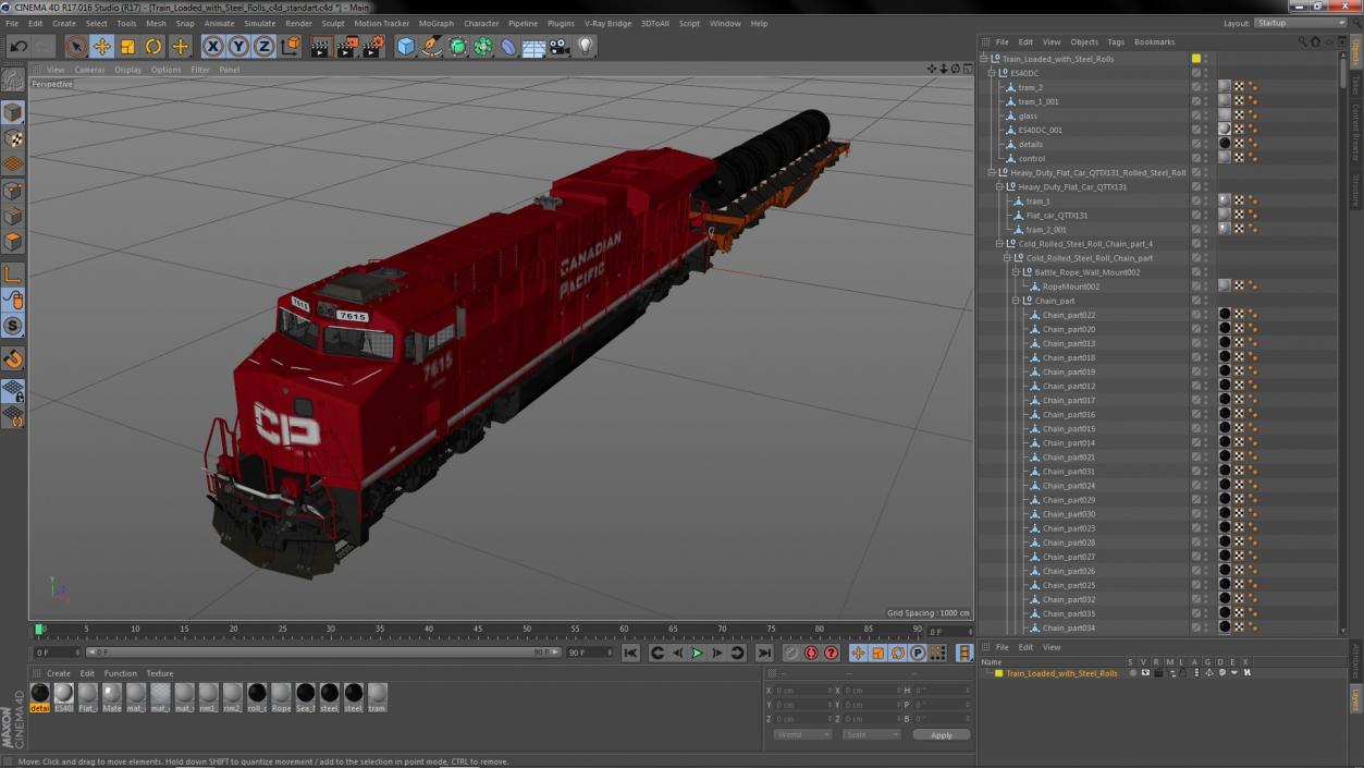 Train Loaded with Steel Rolls 3D model
