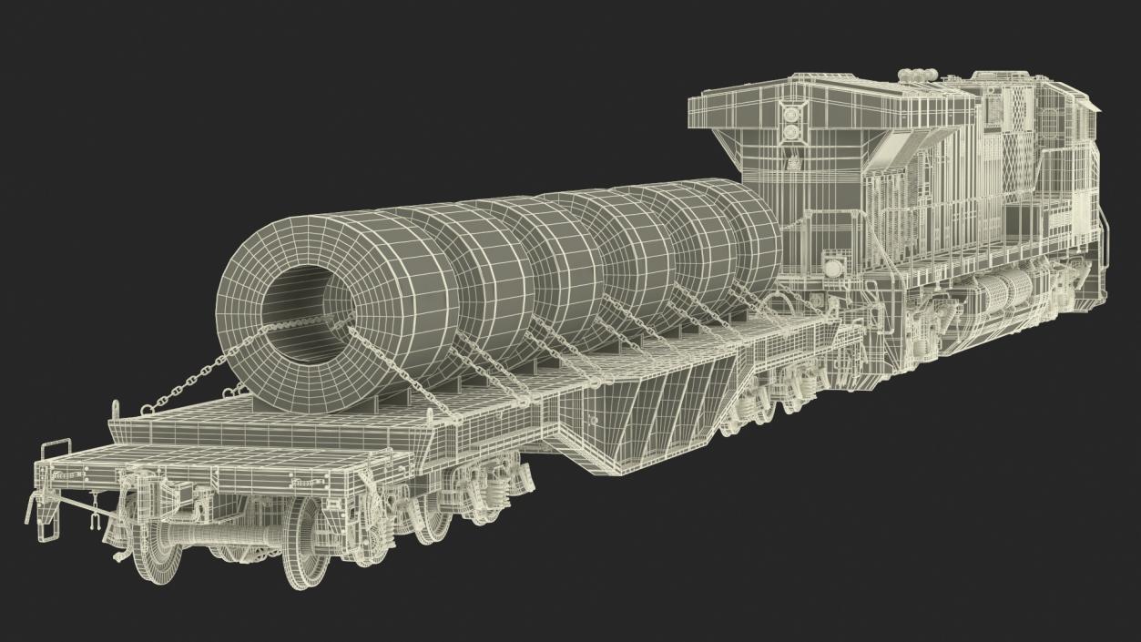 Train Loaded with Steel Rolls 3D model