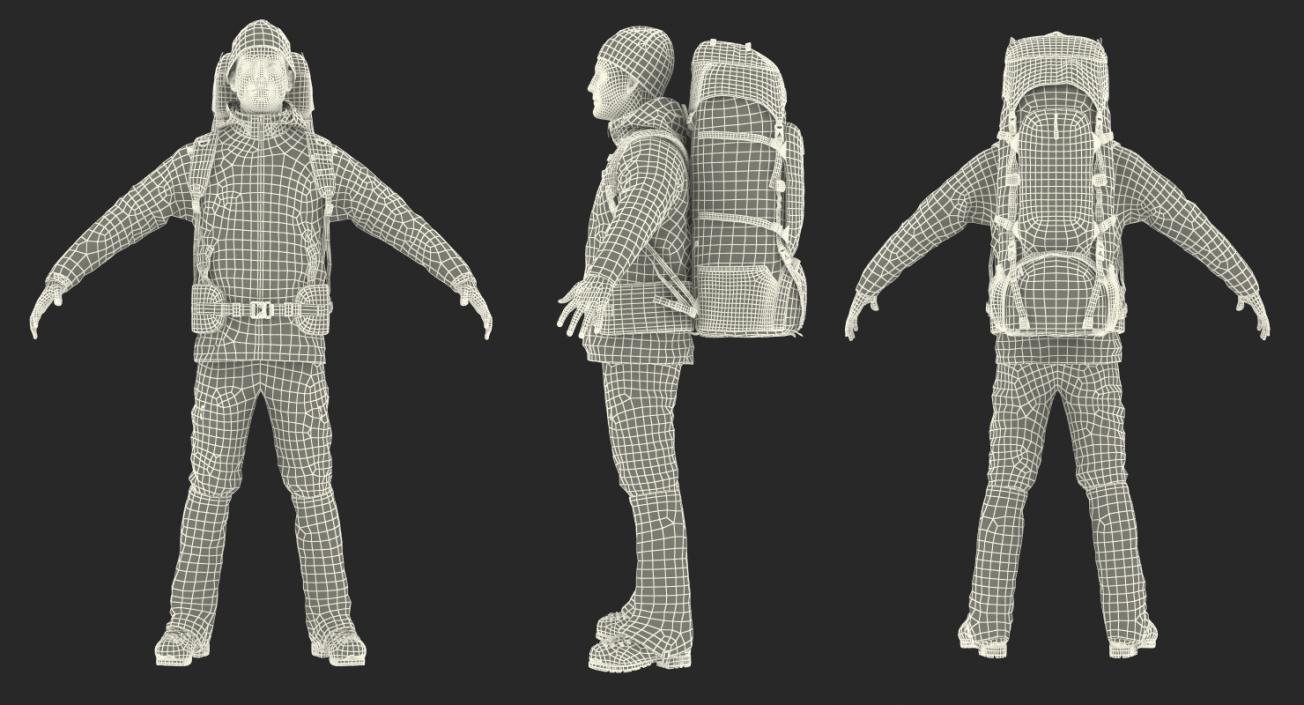 3D Winter Hiking Clothes Man with Backpack Rigged