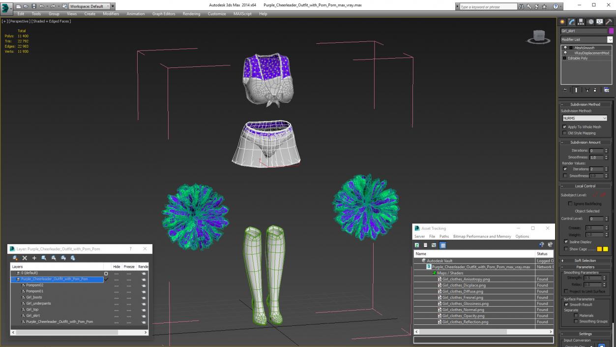 3D Purple Cheerleader Outfit with Pom Pom model