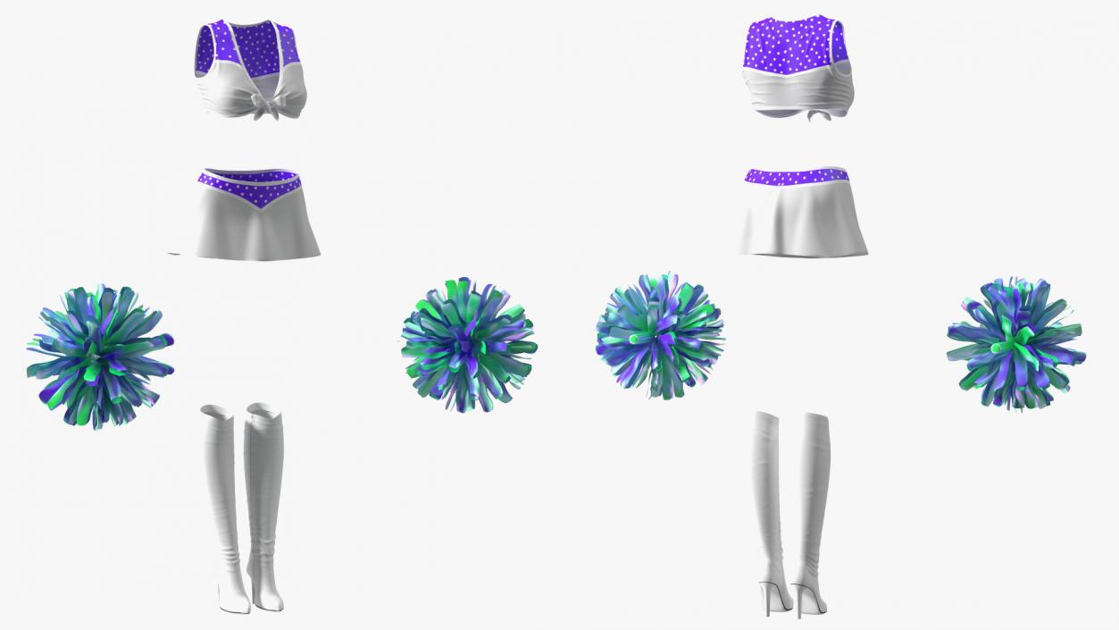 3D Purple Cheerleader Outfit with Pom Pom model
