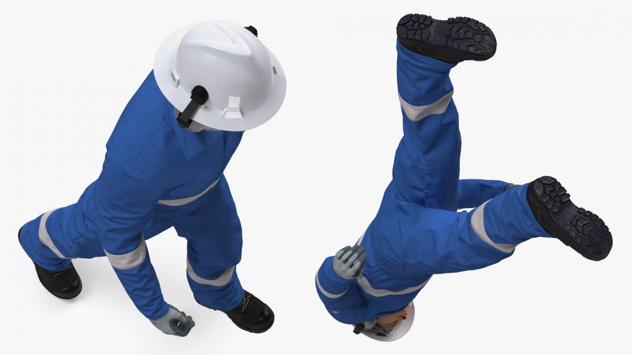 3D Oil Gas Worker Fully Equipped Walking Pose Fur