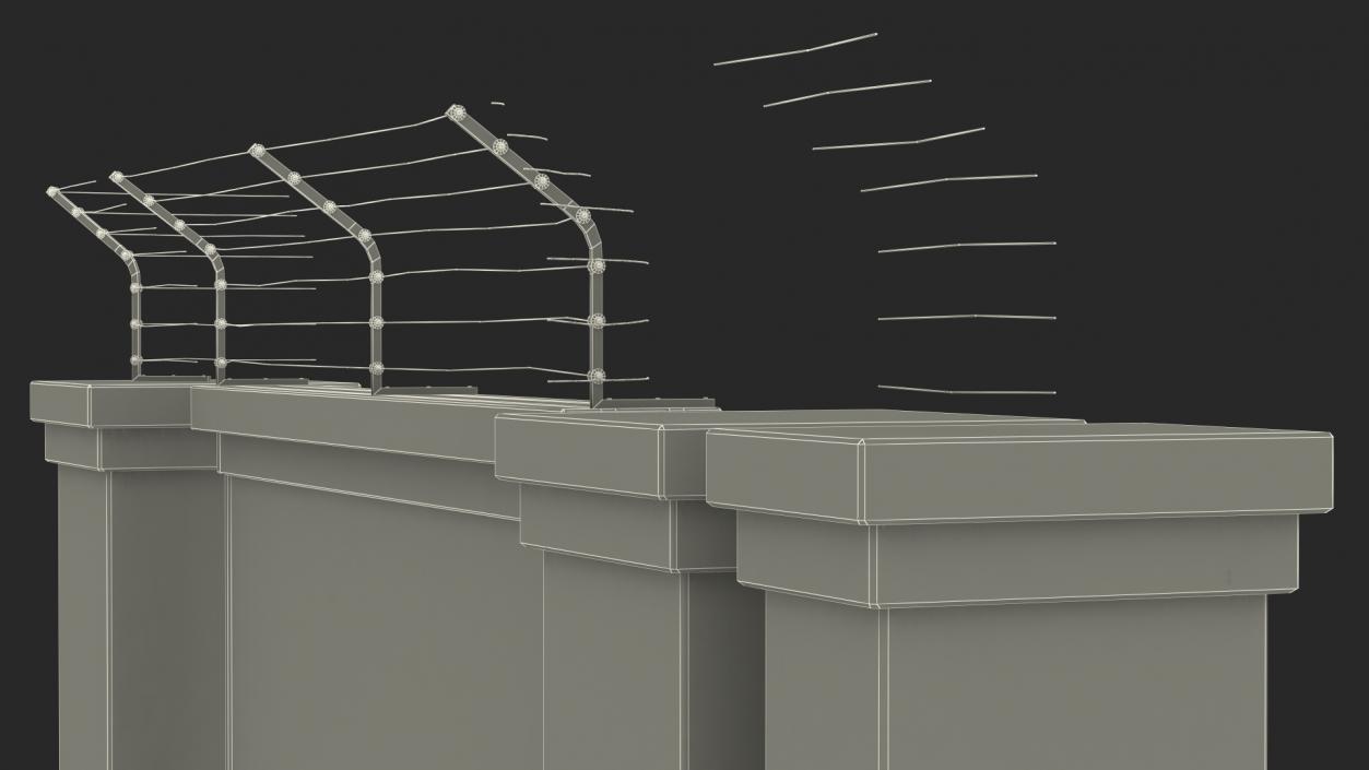Concrete Wall with Electric Wire Fence Sections 3D