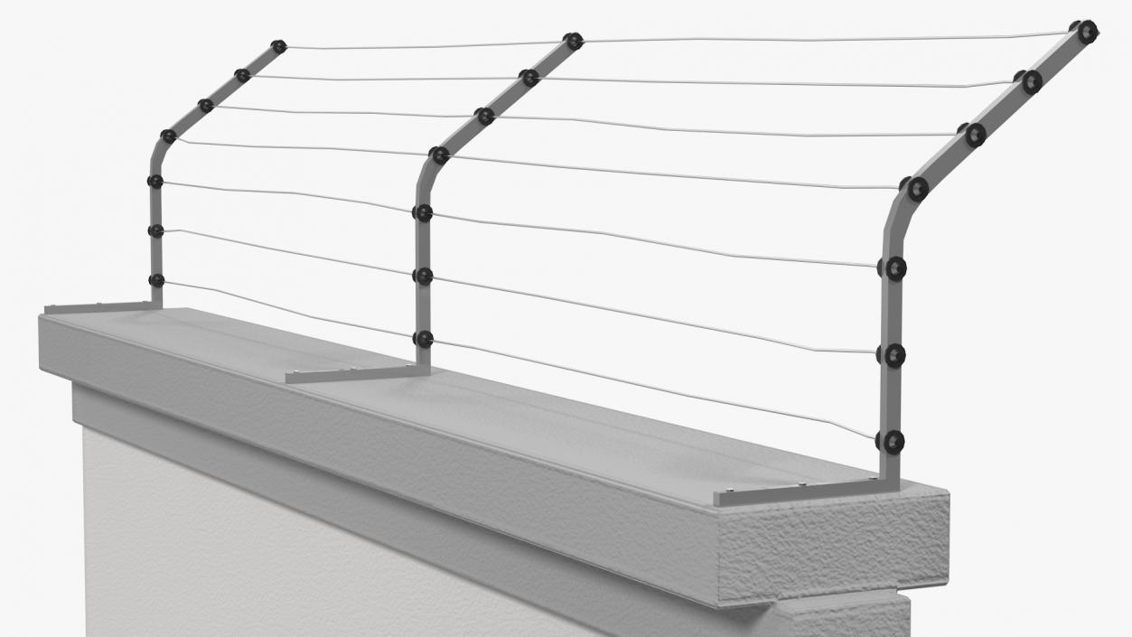 Concrete Wall with Electric Wire Fence Sections 3D