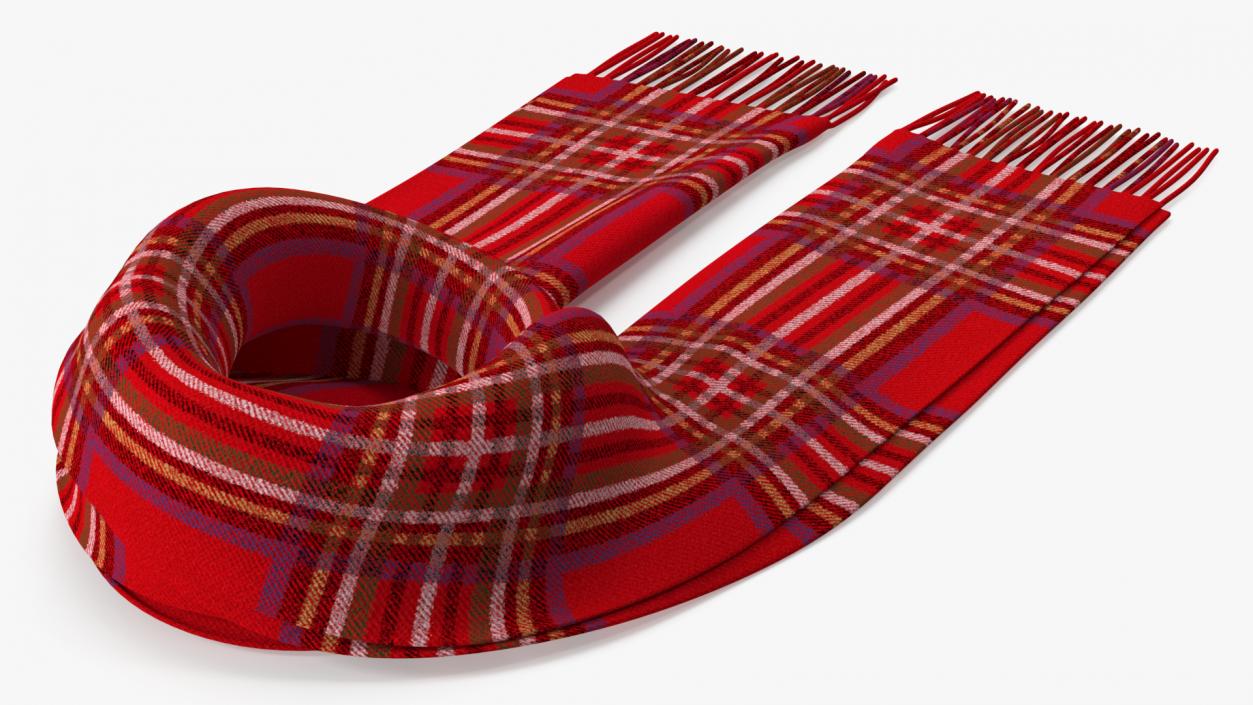 3D model Rolled Red Classic Plaid Scarf