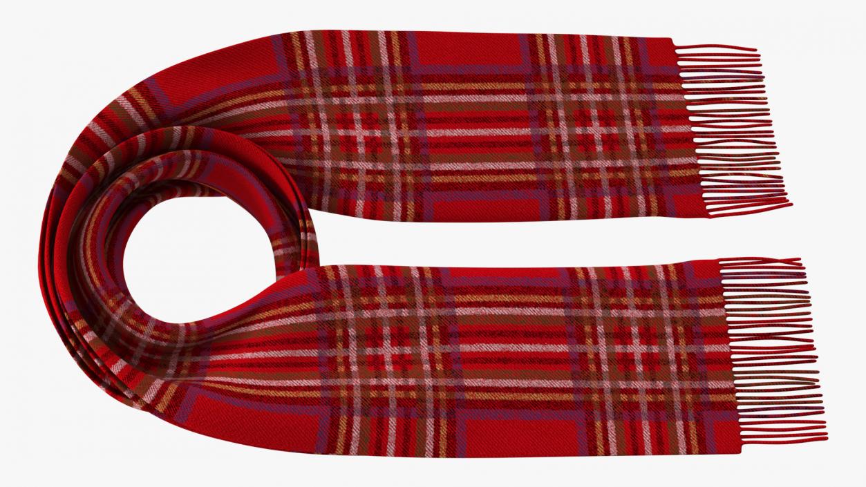 3D model Rolled Red Classic Plaid Scarf