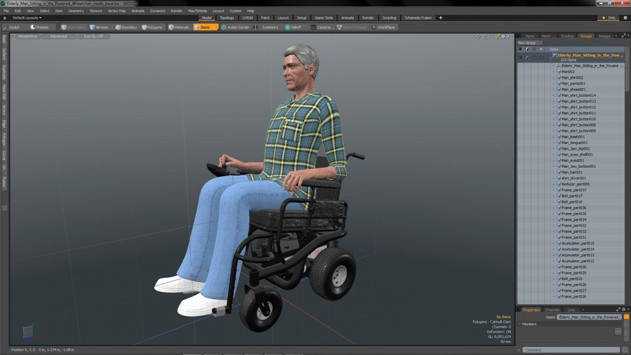 3D model Elderly Man Sitting in the Powered Wheelchair