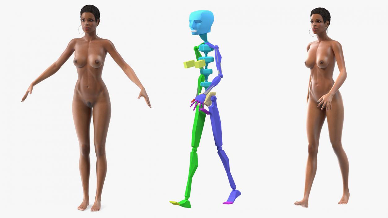 Nude Light Skin Black Woman Rigged 3D model
