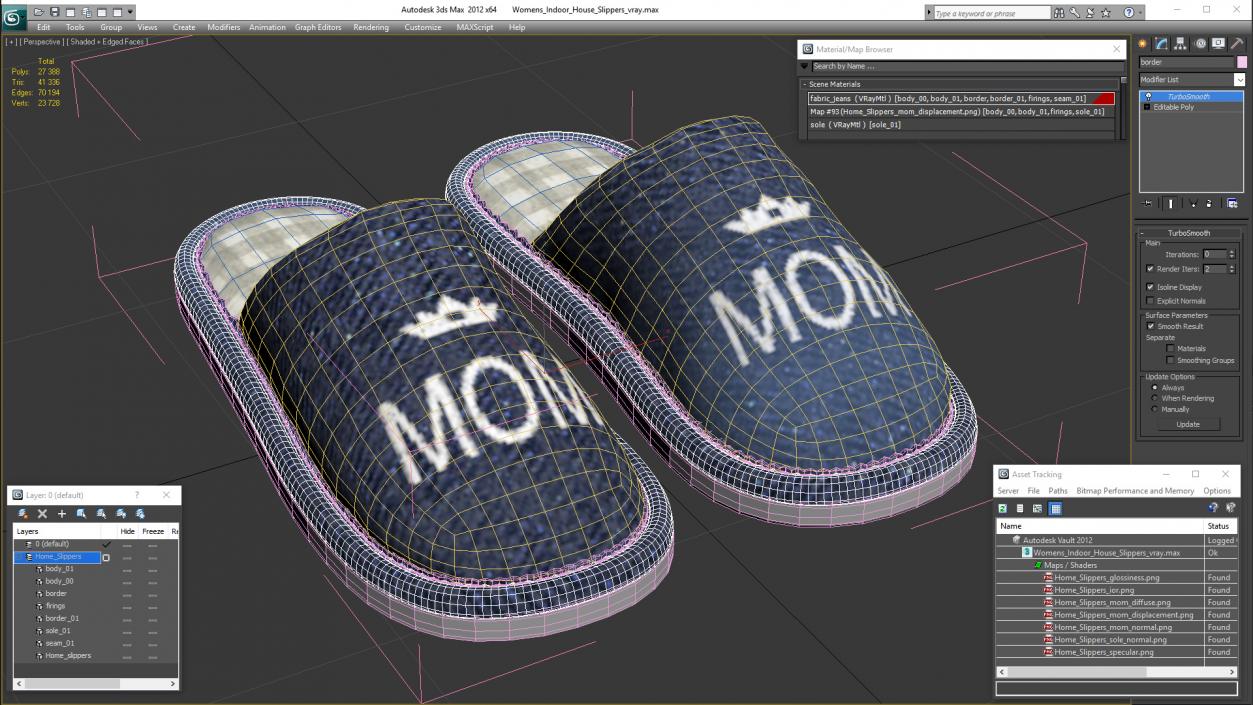 3D Womens Indoor House Slippers model