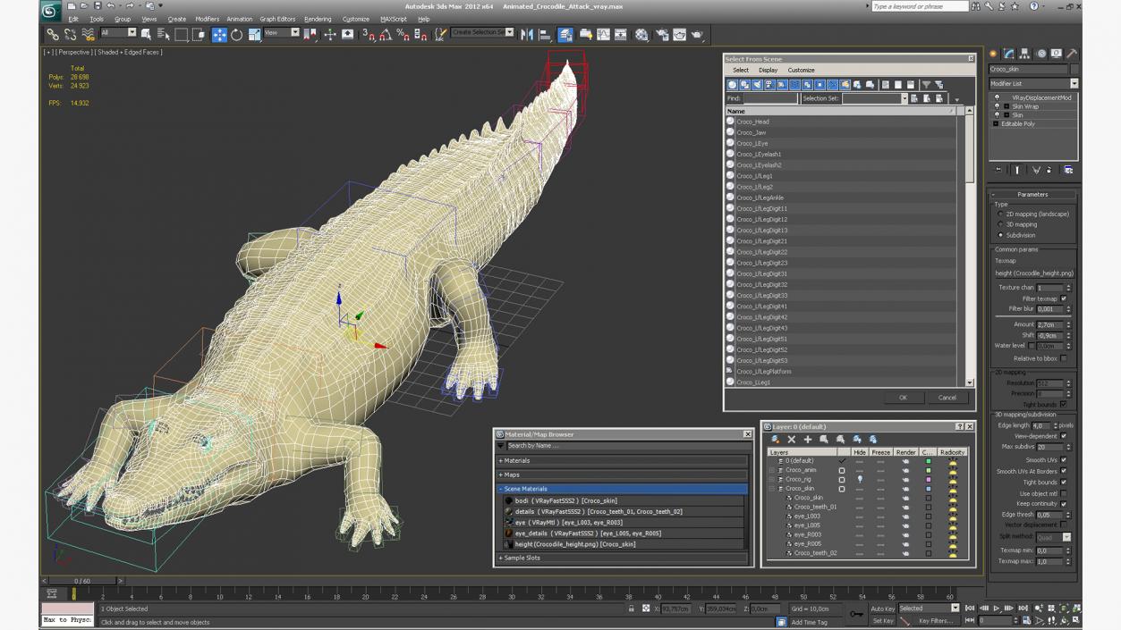 Animated Crocodile Attack Rigged 3D