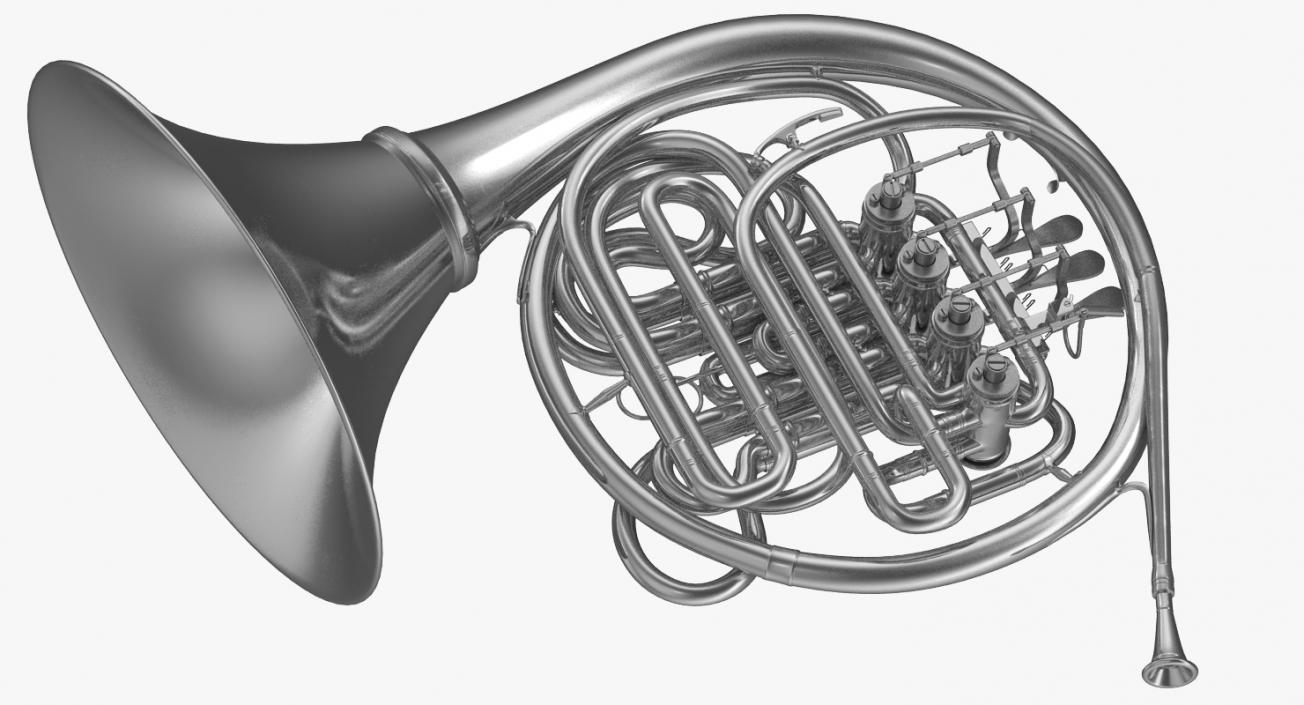 3D Professional Double French Horn Silver model