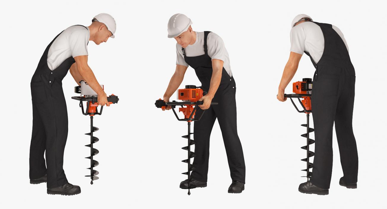 Construction Worker with Earth Auger Drill 3D