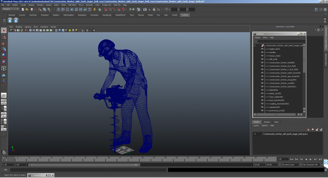 Construction Worker with Earth Auger Drill 3D