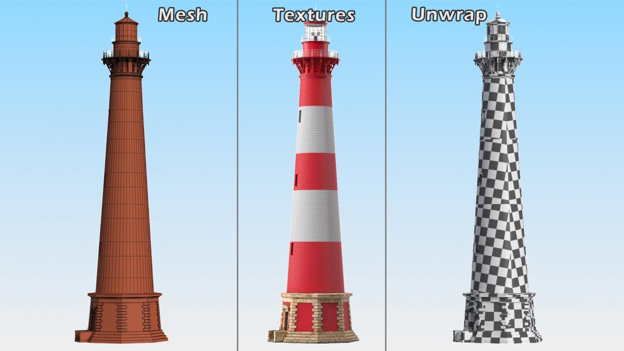 Red and White Striped Lighthouse 3D