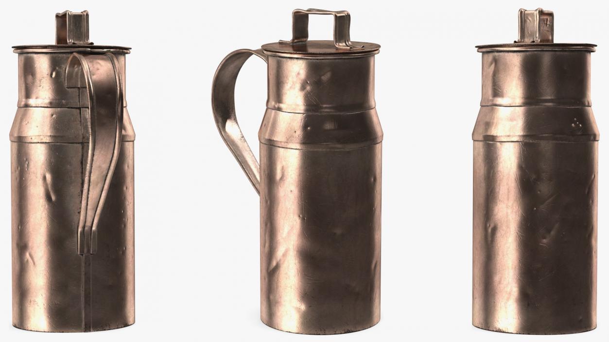 3D Antique Copper Milk Can 19th Century