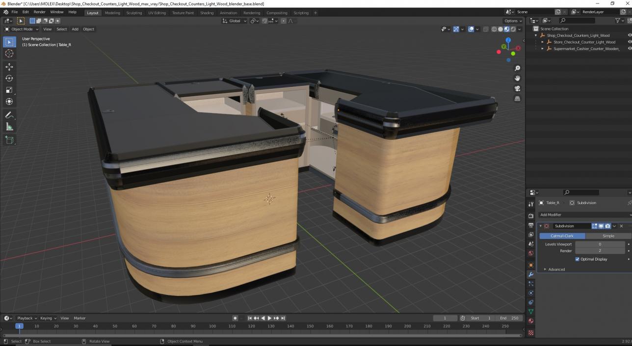 3D Shop Checkout Counters Light Wood model