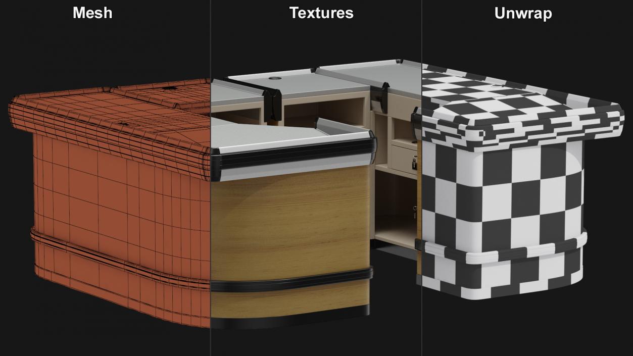 3D Shop Checkout Counters Light Wood model