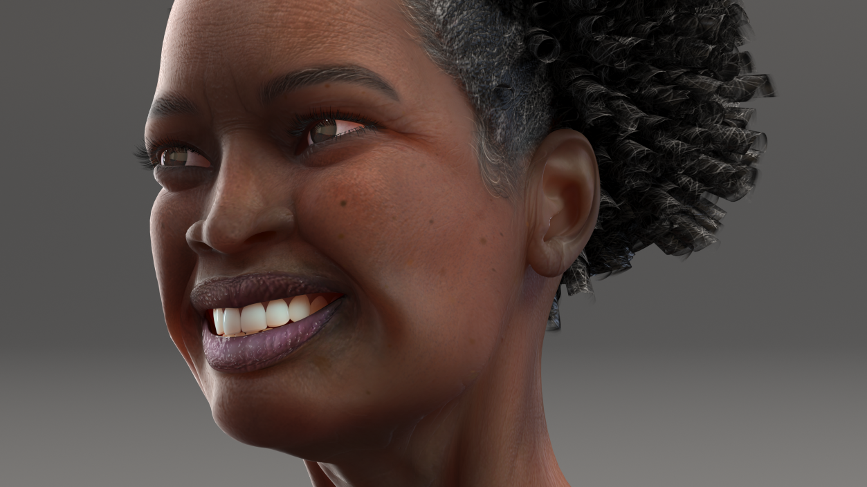 3D model Elderly Afro American Woman Head Smiling