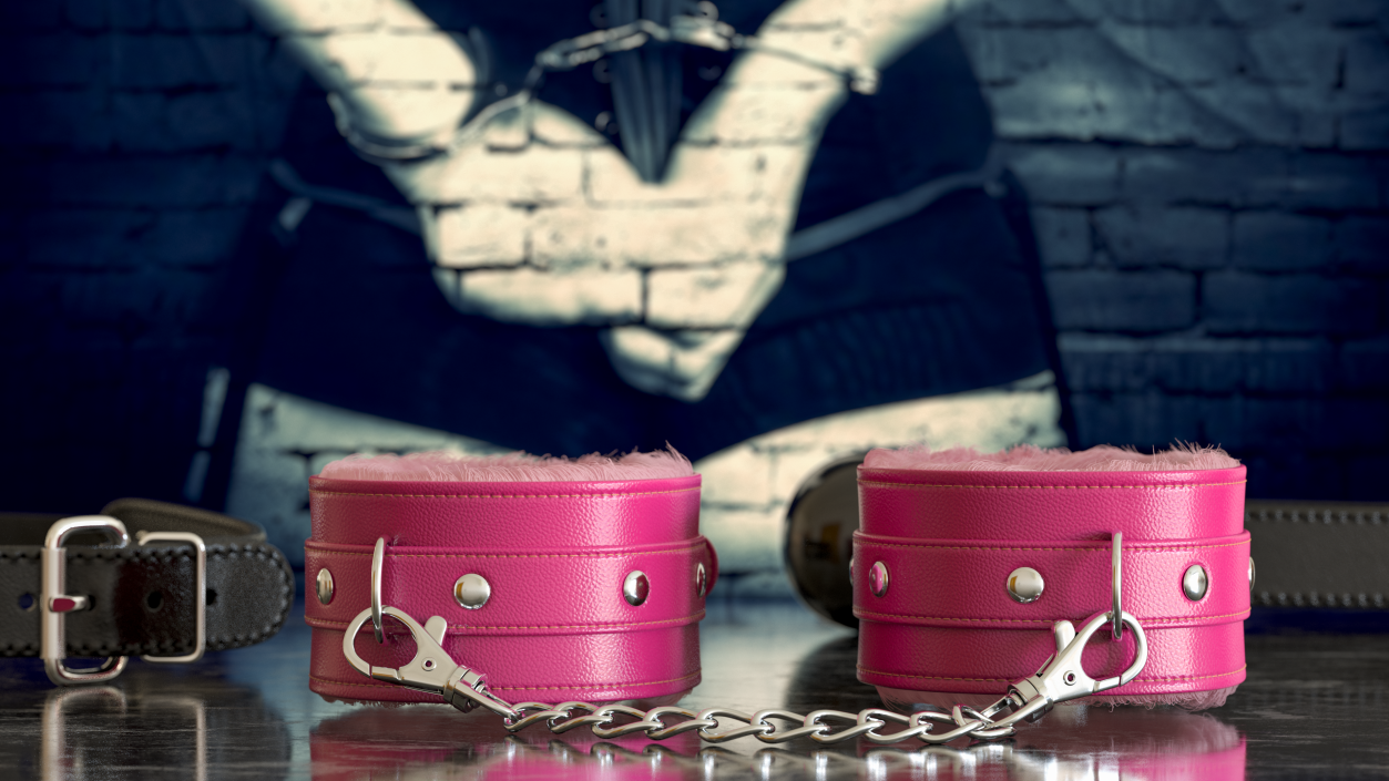3D Leather Handcuffs Pink with Fur