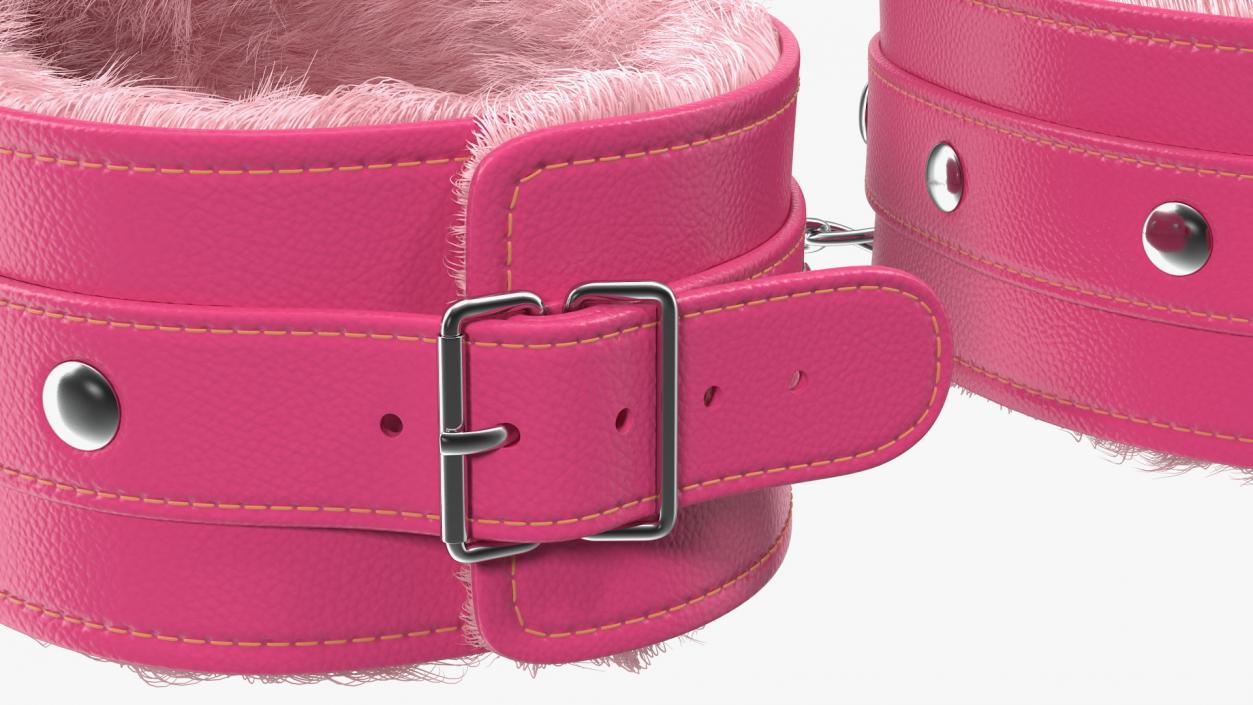 3D Leather Handcuffs Pink with Fur