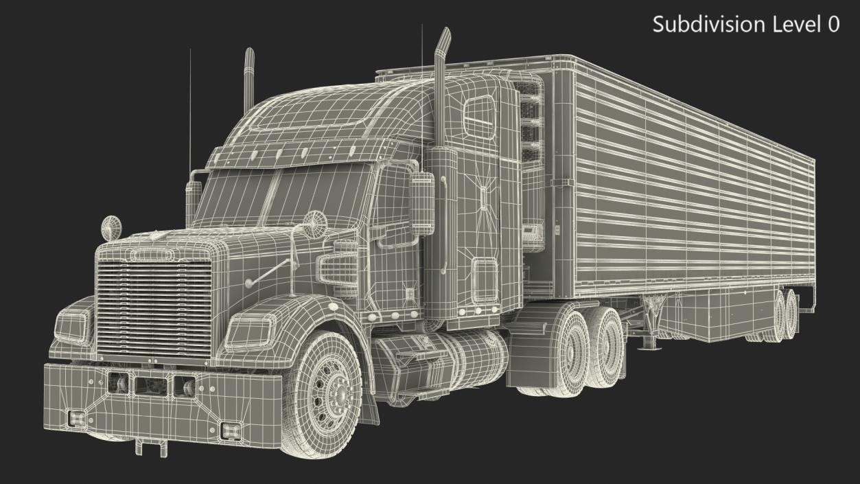 3D Freightliner Truck with Reefer Trailer model